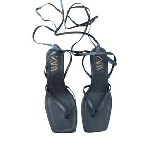 Zara Black Strappy Sandals with Ankle Wrap